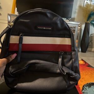 Tommy Hilfiger Black Backpack with Red and White Stripe